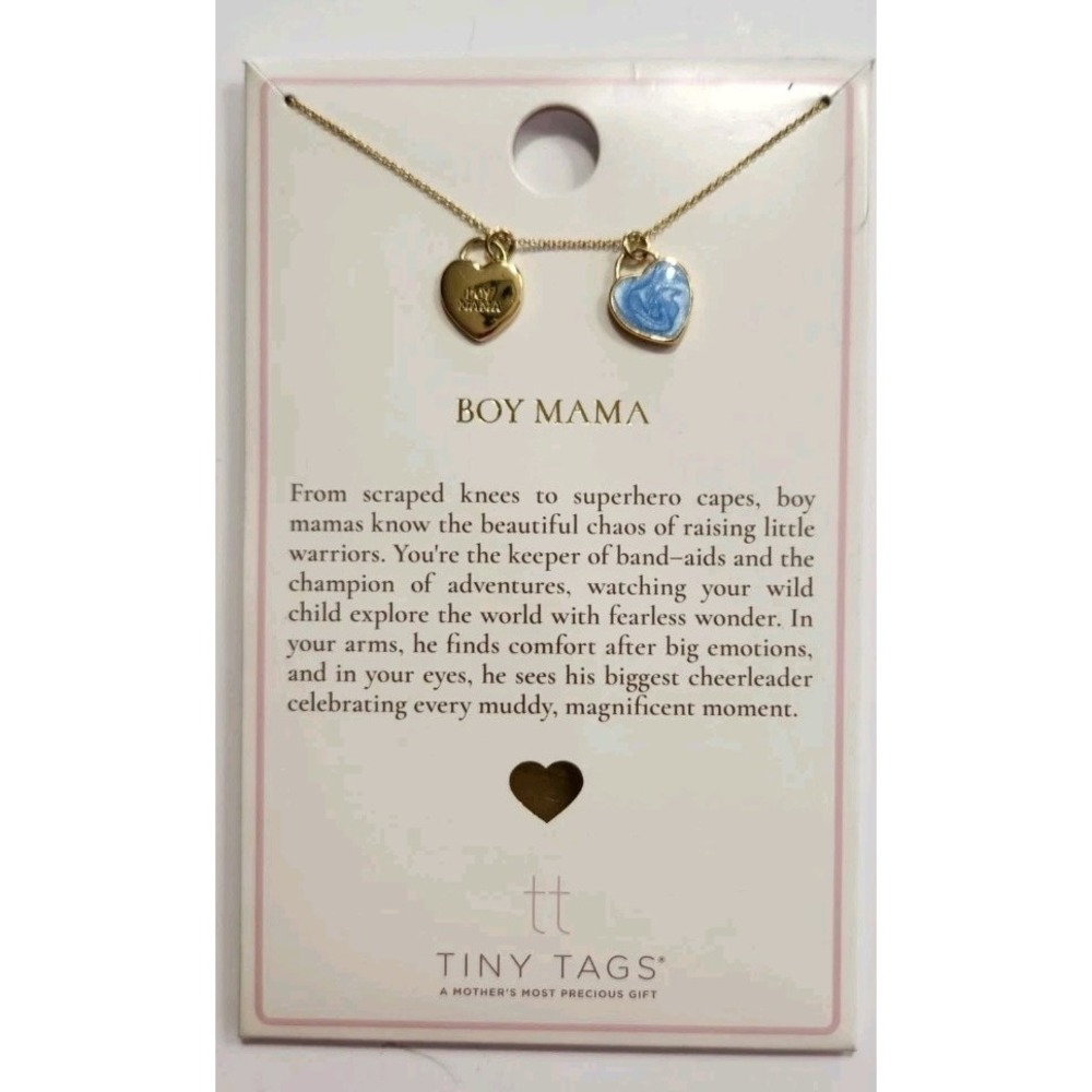 Tiny Tags Boy Mama Mom Gold Blue Heart Charm Pendant Necklace New NWT Baby